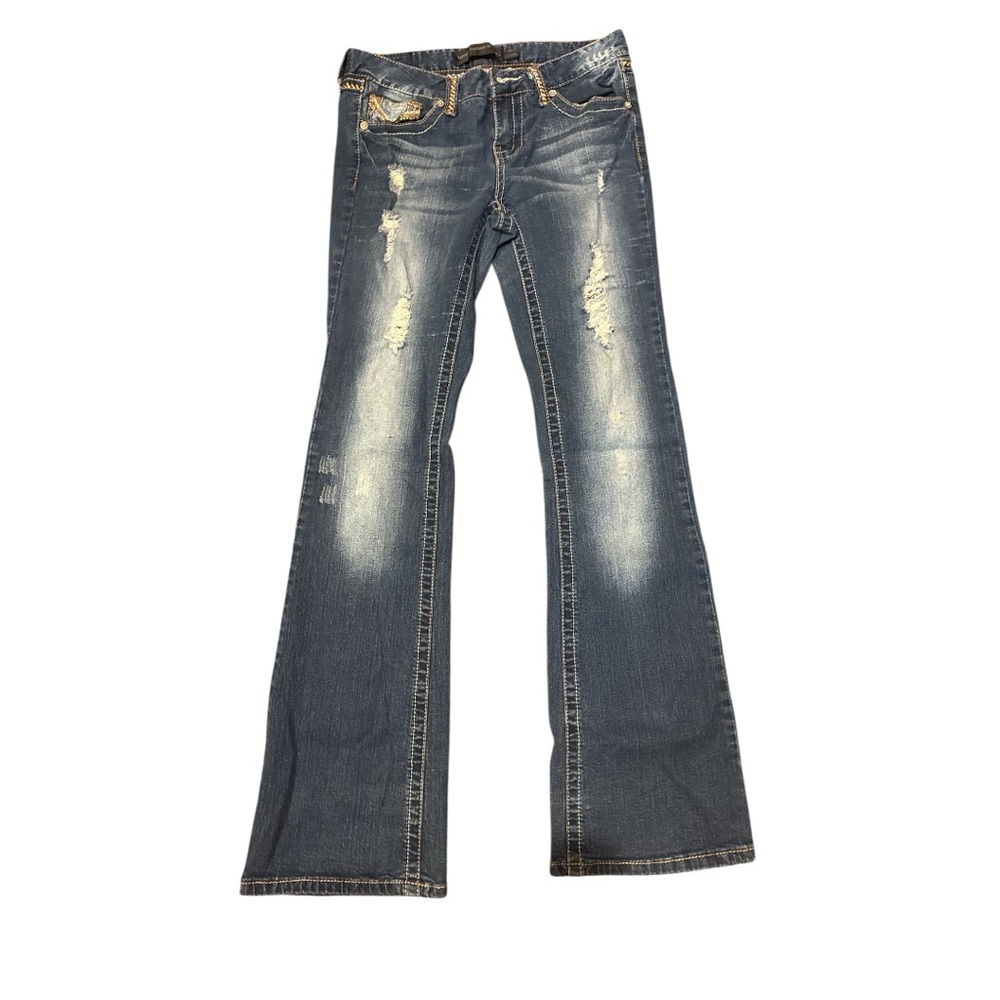 Rue21 Distressed Flare Jeans in Blue